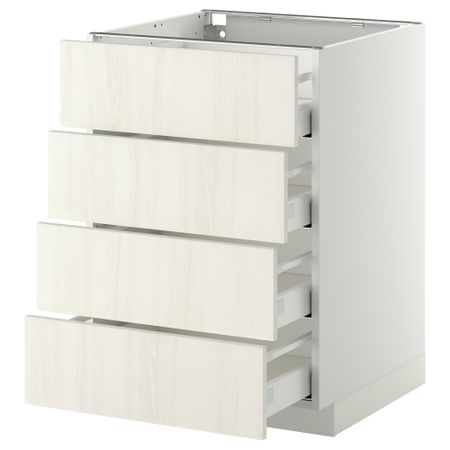 Напольный шкаф 4 фронтальных панели, 4 ящика МЕТОД / МАКСИМЕРА, белый, Росдаль белый