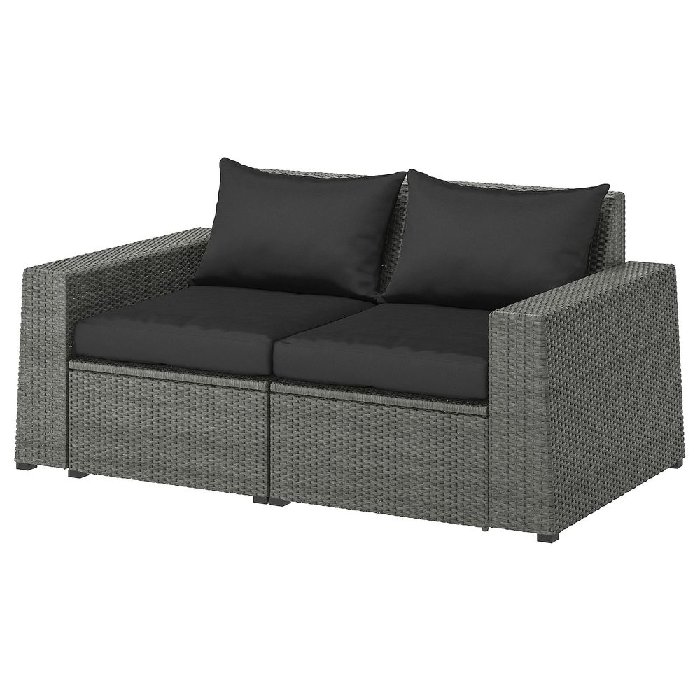 2-местный модульный диван, садовый, темно-серый/Холло черный 161x82x82 см IKEA СОЛЛЕРОН 892.884.80 - фото 1