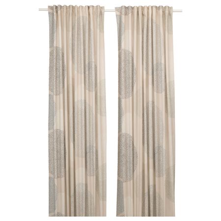 Гардины, 2 шт., бежевый/зеленый/орнамент «точки» 145x300 см IKEA SANDÄNGSFLY САНДЭНГСФЛИ 305.129.66