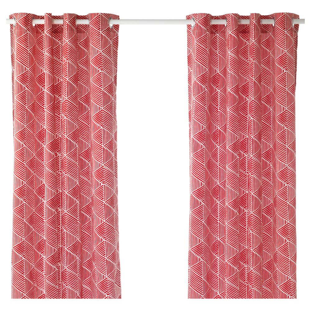 Гардины, 1 пара НИННЕРЁРТ, красный/белый (145x300 см) - фото 1