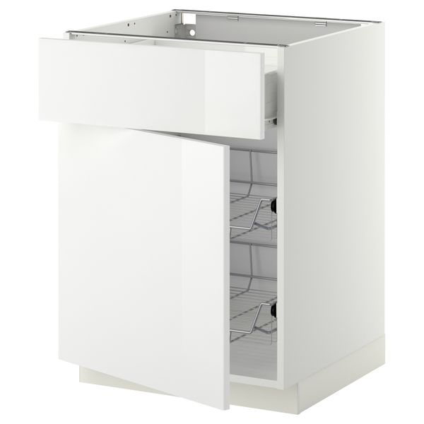 Напольный шкаф с проволочной корзиной, ящиком, дверью МЕТОД / ФОРВАРА, белый, Рингульт белый - схема-чертеж с размерами