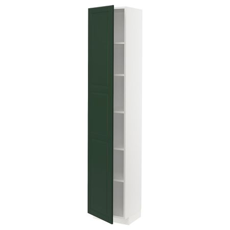 Высокий шкаф с полками, белый/Будбин темно-зеленый 40x37x200 см IKEA METOD МЕТОД 893.125.88
