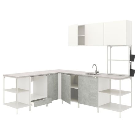 Угловая кухня, белый, под бетон белый IKEA BEGIVENHET БЕГИВЕНХЕТ 993.381.30