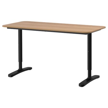 Письменный стол БЕКАНТ, дубовый шпон, черный (140x60 см)