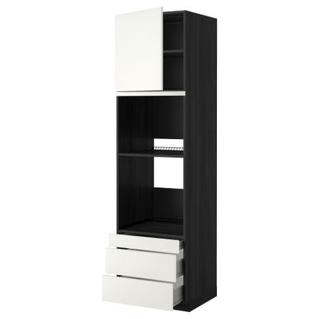 Высокий шкаф для духовки комбинированный, духовка + дверца, 3 ящика МЕТОД / ФОРВАРА, черный, Хэггеби белый