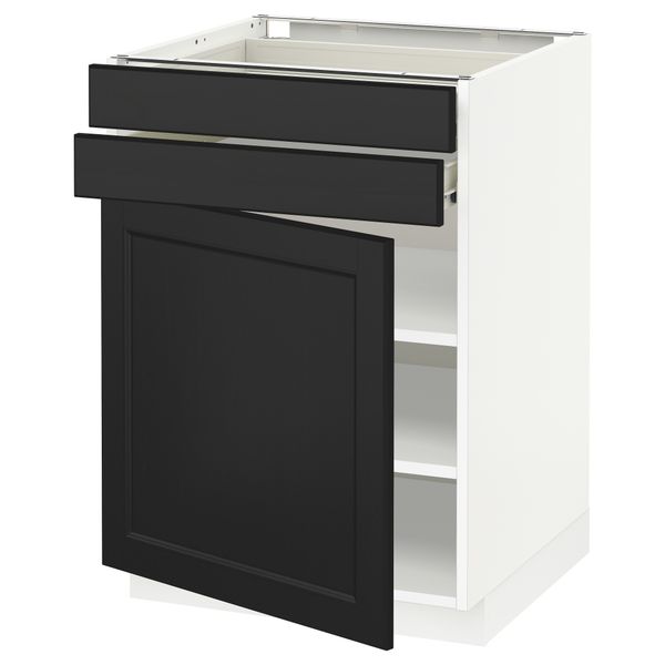 Напольный шкаф с дверцей, 2 ящиками МЕТОД / ФОРВАРА, белый, Лаксарби черно-коричневый - схема-чертеж с размерами