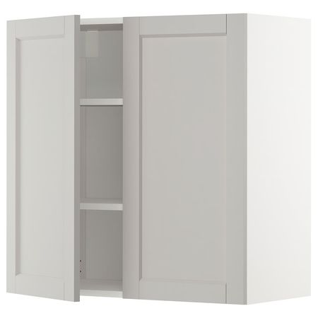 METOD Навесной шкаф с полками/2дверцы - белый/Lerhyttan светло-серый 80x80 см