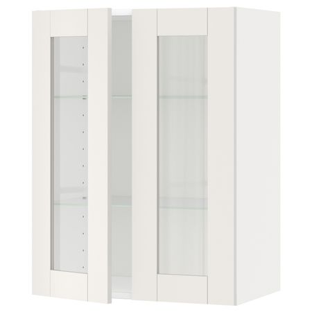 Навесной шкаф с полками, 2 стекло дв, белый/Сэведаль белый 60x80 см IKEA METOD МЕТОД 992.229.74