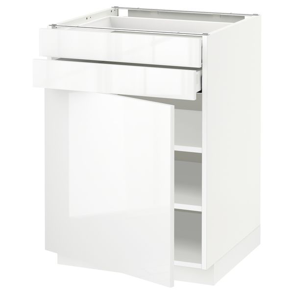 Напольный шкаф с дверцей, 2 ящиками МЕТОД / МАКСИМЕРА, белый, Рингульт белый - схема-чертеж с размерами