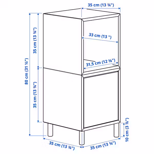 EKET Комбинация шкафов с ножками - белый/бледно-сиреневый 35x35x80 см - схема-чертеж с размерами
