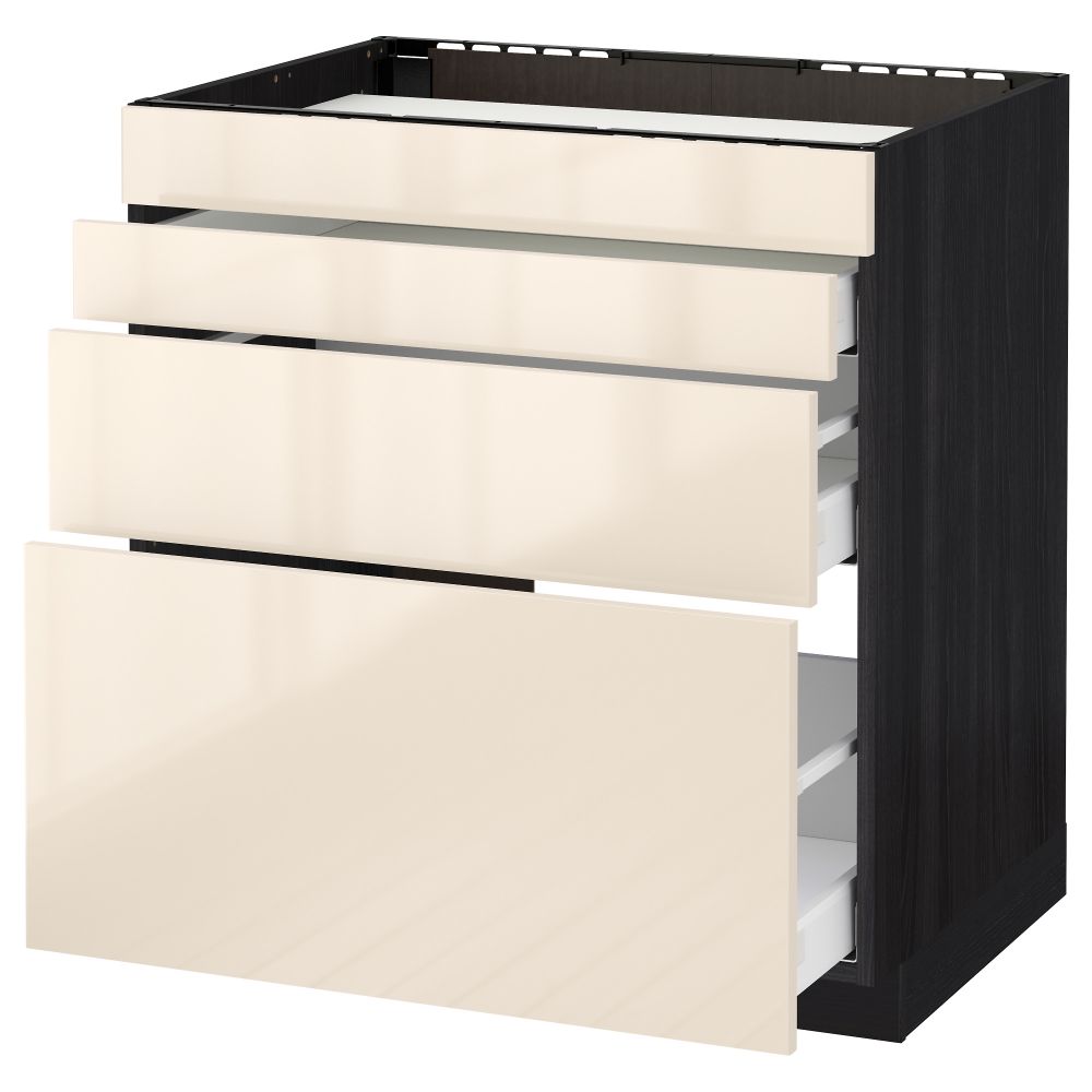 Напольный шкаф для духовки, 4фасада, 3 ящика МЕТОД / МАКСИМЕРА, черный, Рингульт кремовый - схема-чертеж с размерами