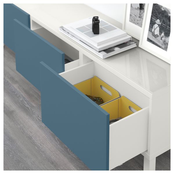 Комбинация для хранения с ящиками БЕСТО, белый, Вальвикен темно-синий (180x40x48 см) - схема-чертеж с размерами