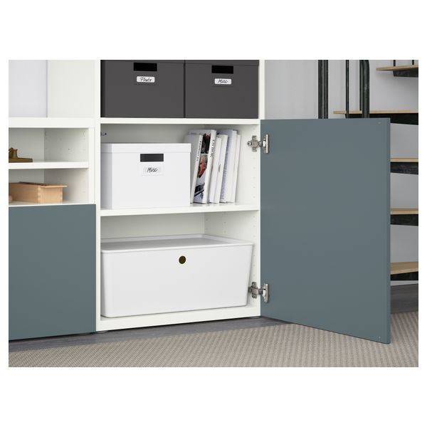 Шкаф для ТВ, комбинированный, стекляные дверцы БЕСТО, белый, Вальвикен серо-бирюзовый, прозрачное стекло (300x40x230 см) - фото 3