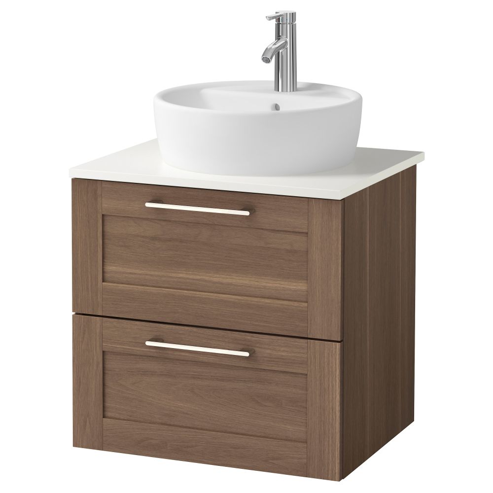 Шкаф п-раковину/столешн45/раковина ГОДМОРГОН/АЛДЕРН / ТОРНВИКЕН, под грецкий орех, белый (62x49x74 см) - фото 1