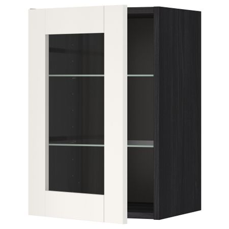 Навесной шкаф с полками, стекляными дверцы МЕТОД, черный, Сэведаль белый