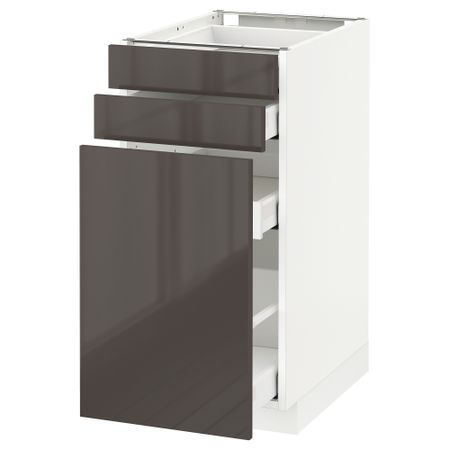 Напольный шкаф с выдвижными модулями, 2 фронтальные панели МЕТОД / МАКСИМЕРА, белый, Рингульт серый
