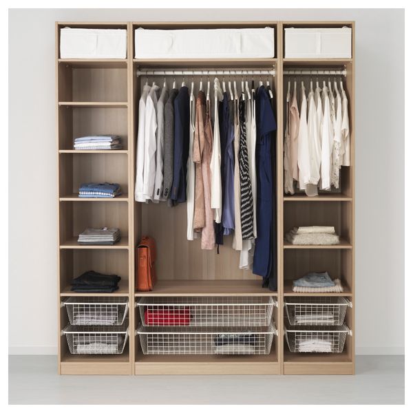 Гардероб ПАКС, под беленый дуб, Вольда Викедаль (200x60x236 см) - схема-чертеж с размерами