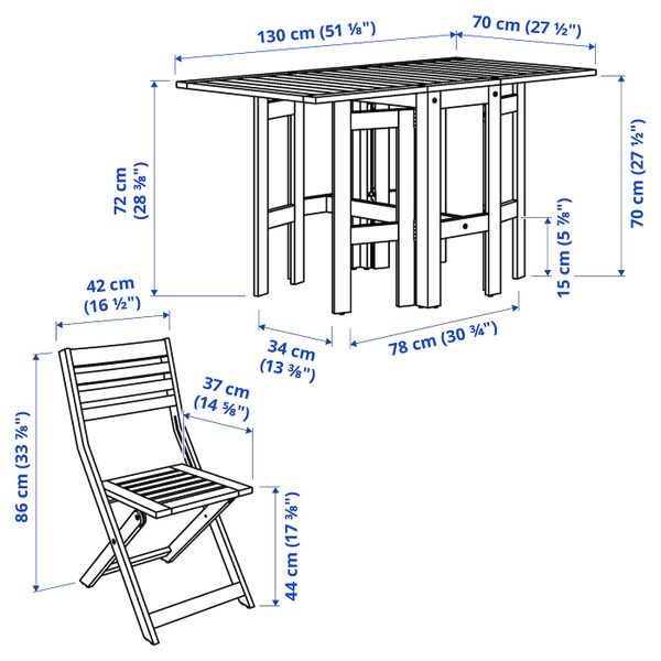 Стол + 2 складных стула,д/сада, коричневая морилка IKEA ÄPPLARÖ ЭПЛАРО 193.265.41 - схема-чертеж с размерами