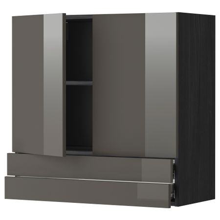 Навесной шкаф, 2 дверцы, 2 ящика МЕТОД / ФОРВАРА, черный, Рингульт серый