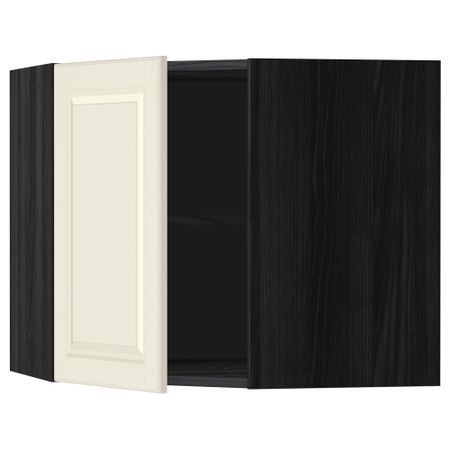 Угловой навесной шкаф с полками МЕТОД, черный, Будбин белый с оттенком