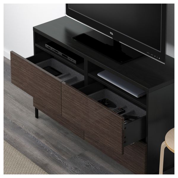 Тумба для ТВ с ящиками БЕСТО, черно-коричневый, Сельсвикен глянцевый/коричневый (120x40x74 см) - фото 3