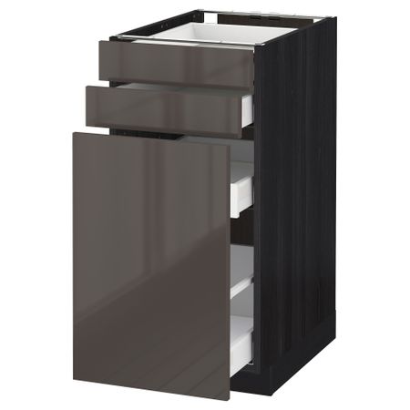 Напольный шкаф с выдвижными модулями, 2 фронтальные панели МЕТОД / МАКСИМЕРА, черный, Рингульт серый
