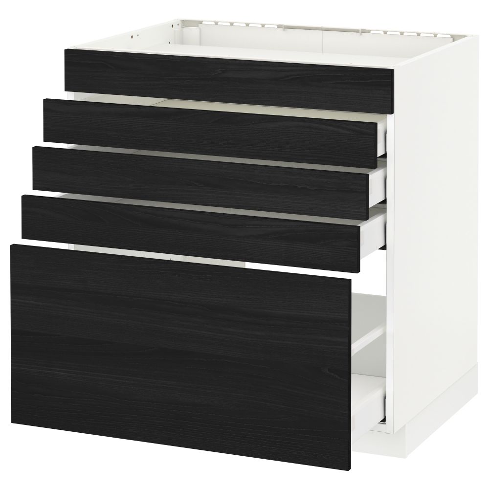 Напольный шкаф для варочной панели, 5 фасадов, 4 ящиков МЕТОД / МАКСИМЕРА, белый, Тингсрид черный - схема-чертеж с размерами