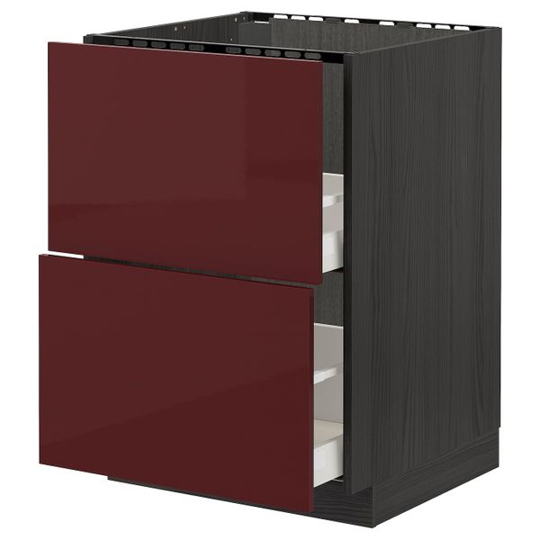 Напольный шкаф под мойку + 2 фронтальных панели, 2 ящ, черный Калларп/глянцевый темный красно-коричневый 60x60 см IKEA МЕТОД / - схема-чертеж с размерами