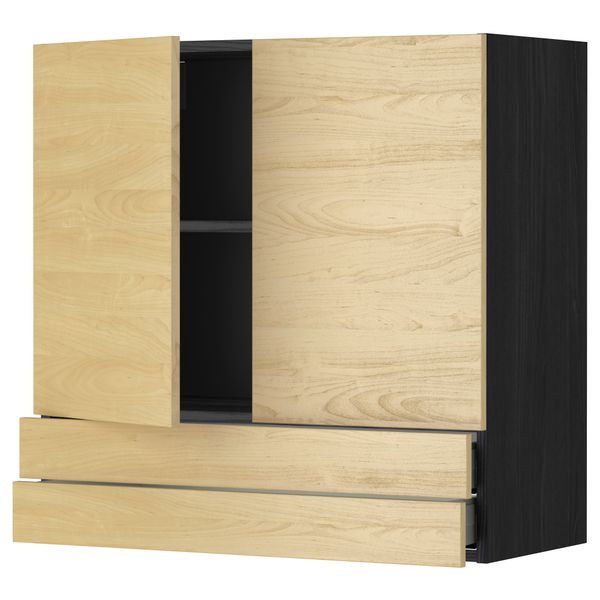 Навесной шкаф, 2 дверцы, 2 ящика МЕТОД / МАКСИМЕРА, черный, Тингсрид береза - фото 1
