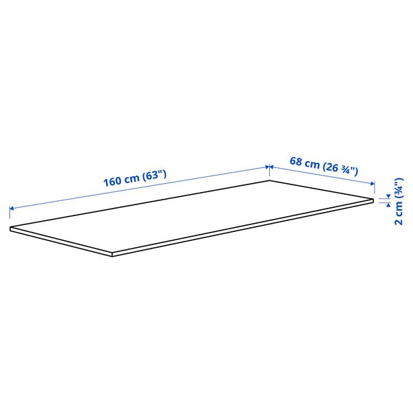 Cтолешница, 160x68 см, дубовый шпон IKEA MITTZON 705.278.57 - схема-чертеж с размерами