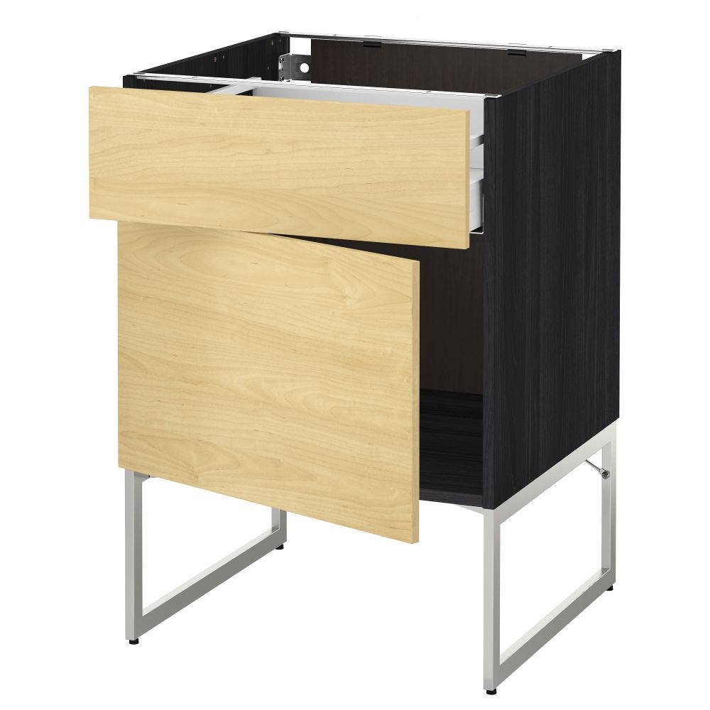 Напольный шкаф с ящиком, дверью МЕТОД / МАКСИМЕРА, черный, Тингсрид береза - схема-чертеж с размерами