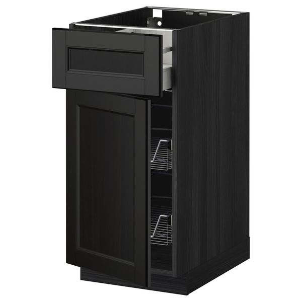 Напольный шкаф с проволочной корзиной, ящиком, дверью МЕТОД / МАКСИМЕРА, черный, Лаксарби черно-коричневый - схема-чертеж с размерами