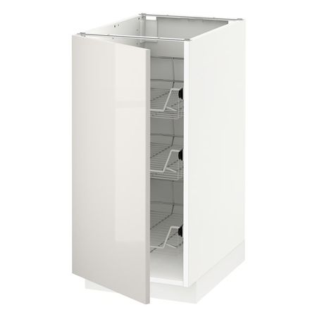 METOD Напольный шкаф/проволочные корзины - белый/Ringhult светло-серый 40x60 см