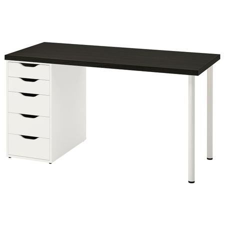 Письменный стол, черно-коричневый/белый 140x60 см IKEA LAGKAPTEN ЛАГКАПТЕН / ALEX АЛЕКС 094.321.65