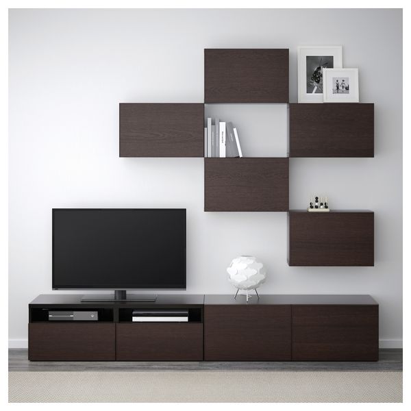 Шкаф для ТВ, комбинация БЕСТО, черно-коричневый, Инвикен черно-коричневый (240x20/40x204 см) - фото 2