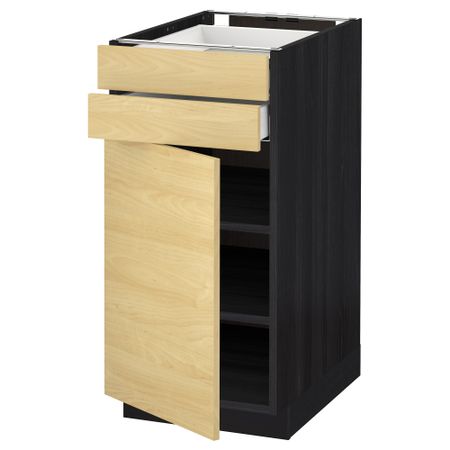 Напольный шкаф с дверцей, 2 ящиками МЕТОД / МАКСИМЕРА, черный, Тингсрид береза