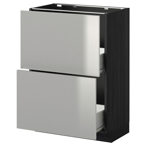 Напольный шкаф с 2 ящиками МЕТОД / ФОРВАРА, черный, Гревста нержавеющ сталь - схема-чертеж с размерами