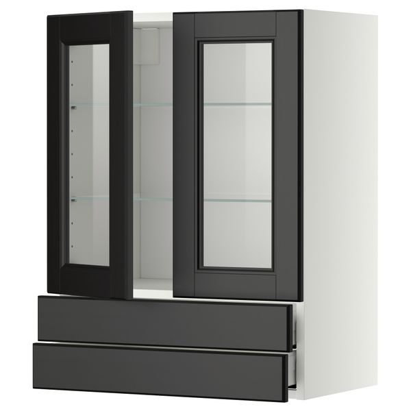 Навесной шкаф, 2 стеклянные дверцы, 2 ящика МЕТОД / МАКСИМЕРА, белый, Лаксарби черно-коричневый - схема-чертеж с размерами