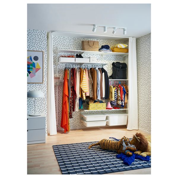 Настенная шина, полки/контейнер АЛЬГОТ, белый (212x41x199 см) - схема-чертеж с размерами