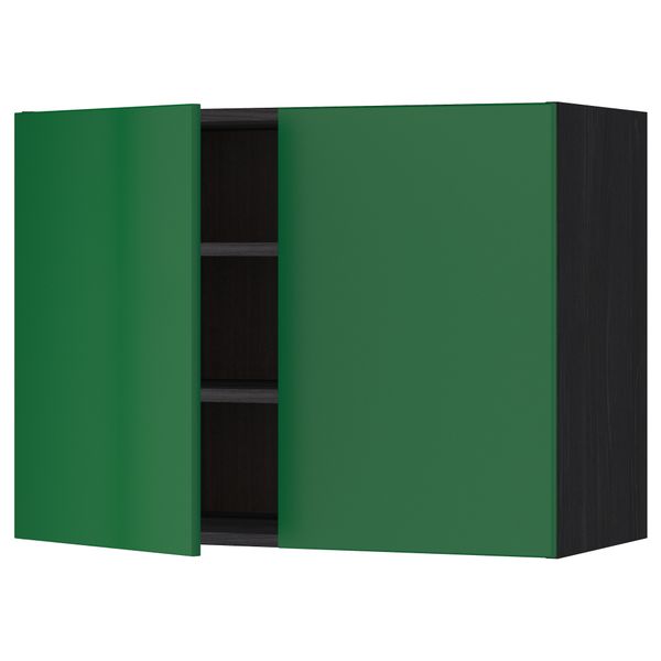 Навесной шкаф с полками, 2 дверцы МЕТОД, черный, Флэди зеленый - схема-чертеж с размерами