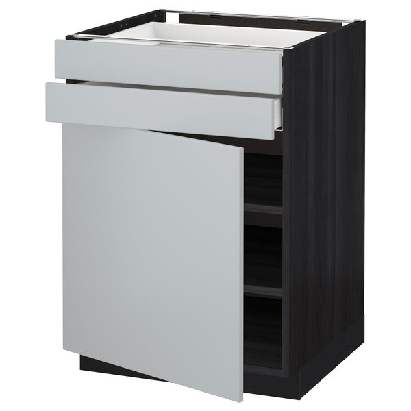 Напольный шкаф с дверцей, 2 ящиками МЕТОД / МАКСИМЕРА, черный, Веддинге серый - схема-чертеж с размерами