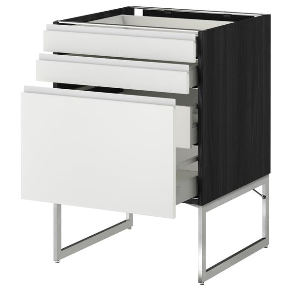 Напольный шкаф 3 фронтальных панели, 2 нижних, 2 средних ящика МЕТОД / МАКСИМЕРА, черный, Нодста белый - схема-чертеж с размерами
