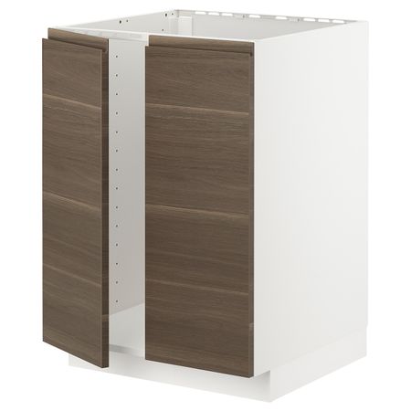 Напольный шкаф для мойки+2 двери, белый/Воксторп под грецкий орех 60x60 см IKEA METOD МЕТОД 594.455.23