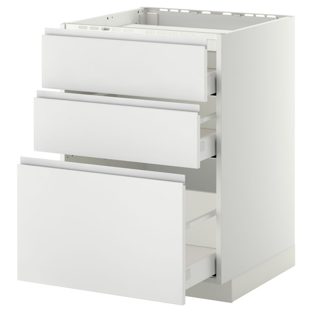 Напольный шкаф, 3 фронтальных панели, 3 ящика МЕТОД / МАКСИМЕРА, белый, Нодста белый - схема-чертеж с размерами