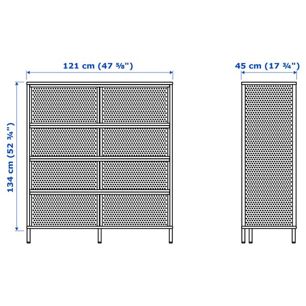 Стеллаж, 121x134 см, черный IKEA BEKANT БЕКАНТ 103.734.95 - схема-чертеж с размерами