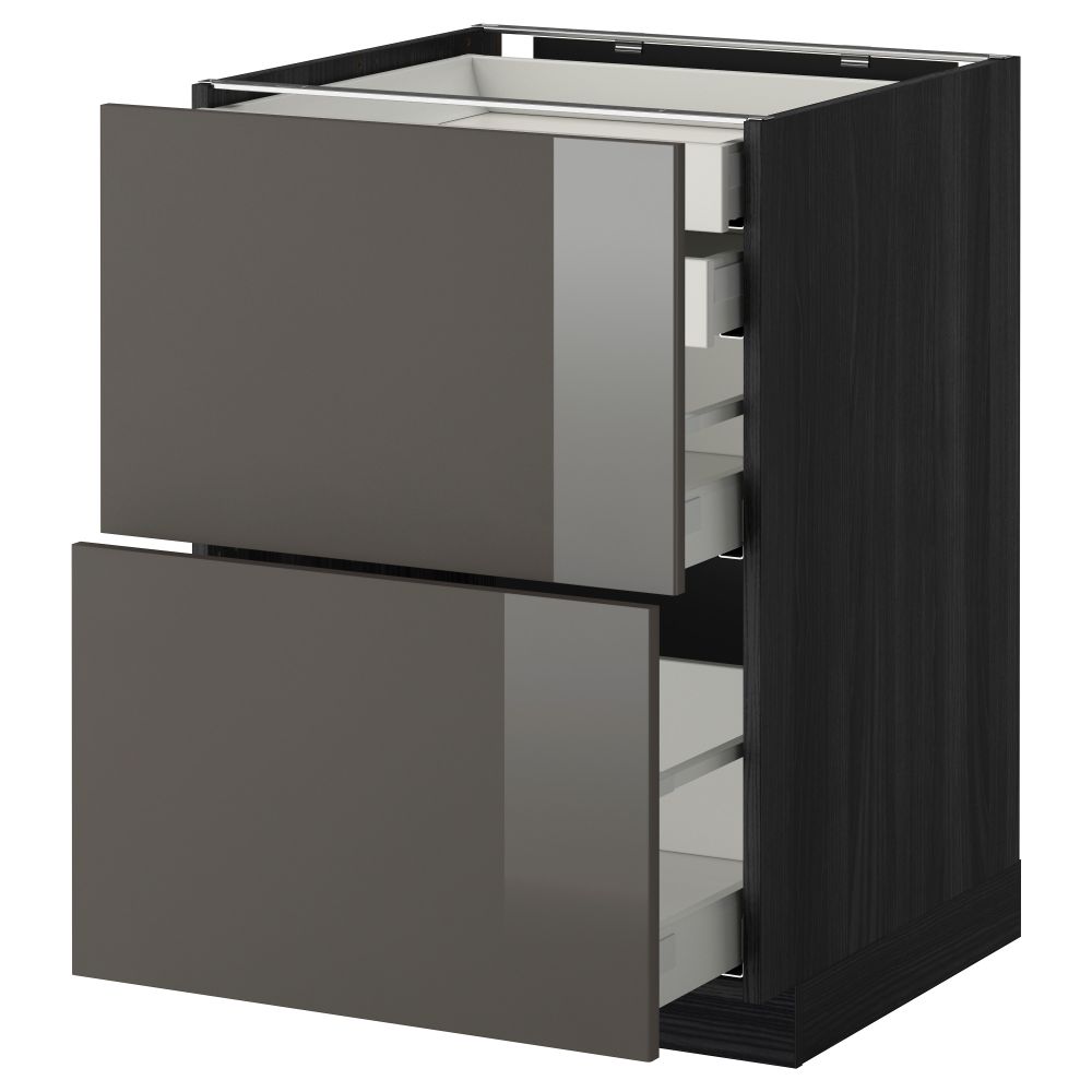 Напольный шкаф 2 фронтальные панели, 2 нижних, 1 средний, 1 высокий ящик МЕТОД / МАКСИМЕРА, черный, Рингульт серый - фото 1
