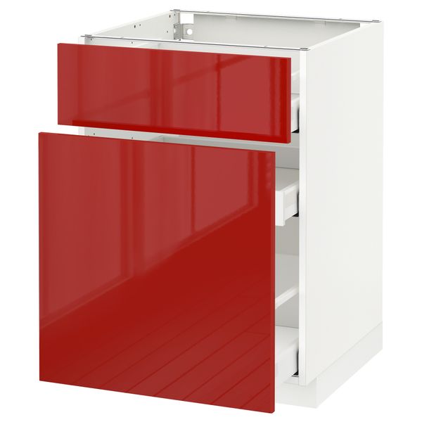 Напольный шкаф, выдвижной секцией, ящик МЕТОД / МАКСИМЕРА, белый, Рингульт красный - схема-чертеж с размерами