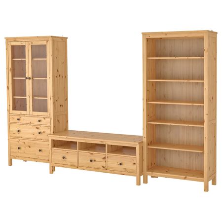 Шкаф для ТВ, комбинация, светло-коричневый/прозрачное стекло 326x197 см IKEA HEMNES ХЕМНЭС 692.995.64