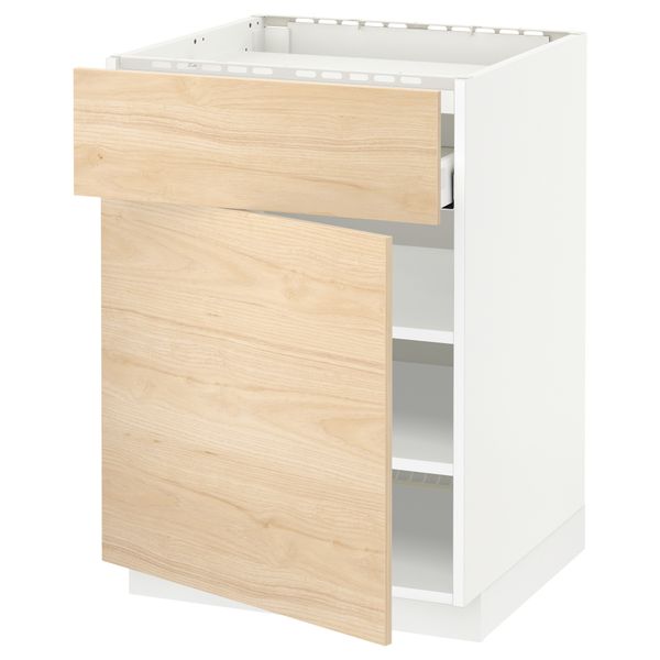 Напольный шкаф для варочной панели, ящик, полка, дверцы МЕТОД / МАКСИМЕРА, белый, Аскерсунд под светлый ясень ясень (60x60 см) - схема-чертеж с размерами
