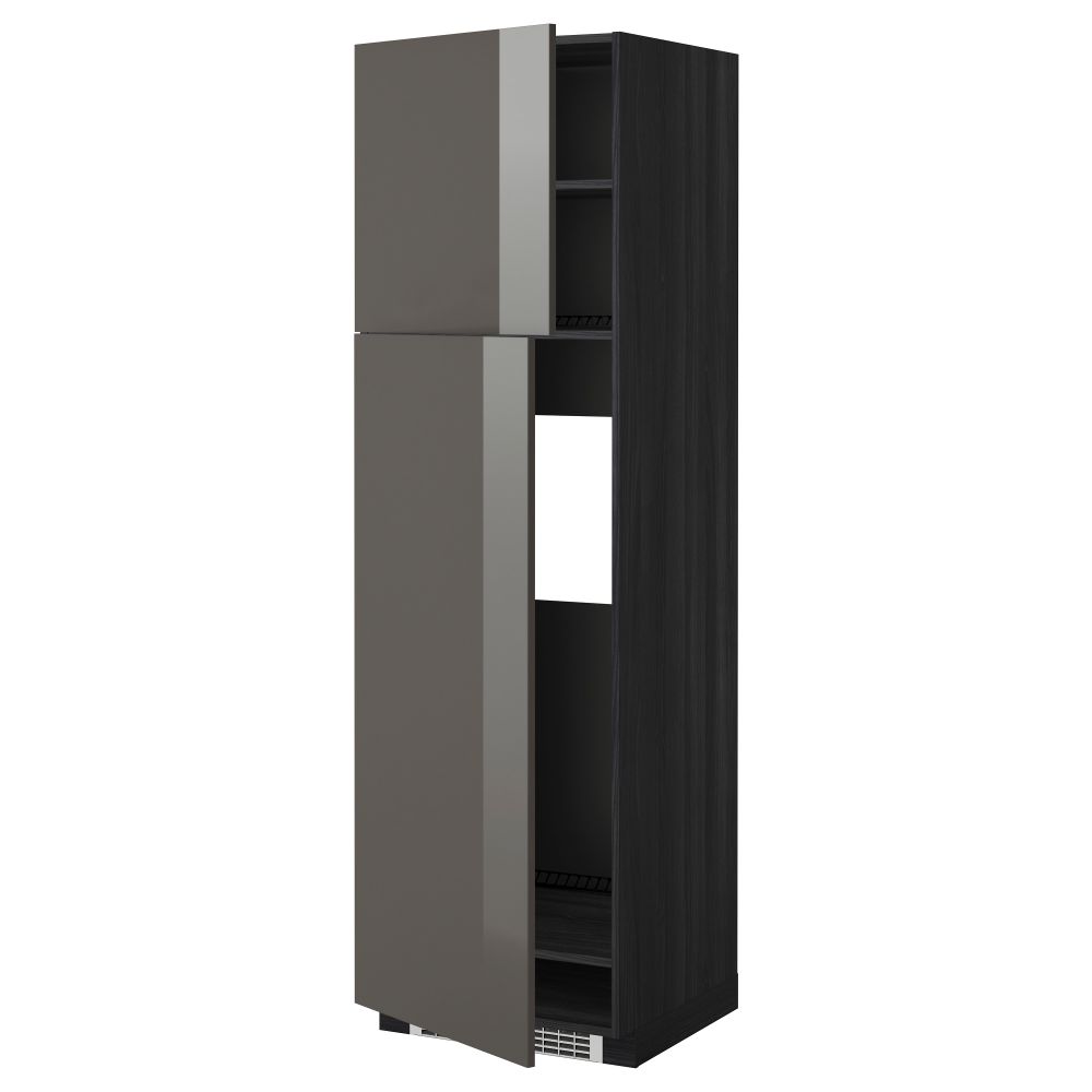 Высокий шкаф для холодильника, 2 дверцы МЕТОД, черный, Рингульт серый - схема-чертеж с размерами